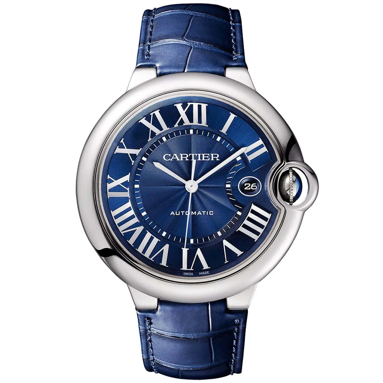 カルティエ バロン ブルー 42mm ブルー ダイヤル メンズ 自動巻き巻き レザー ストラップ ウォッチ WSBB0027