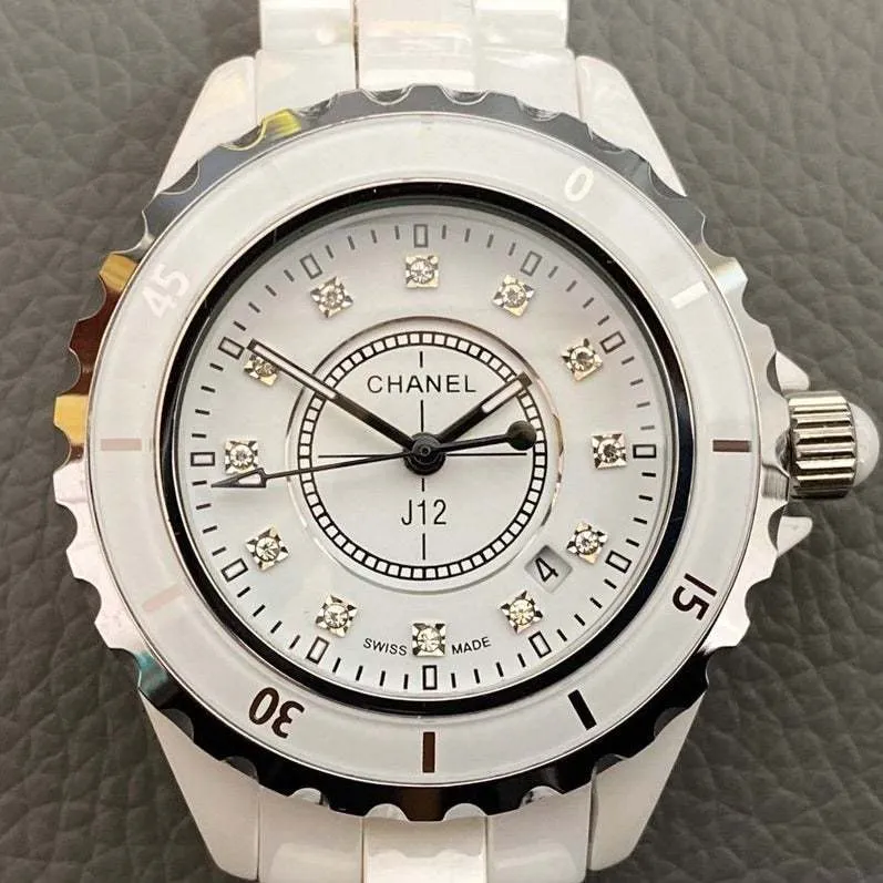 J12 38MM QUARTZ WHITE CERAMIC DIAMOND NUMERALS