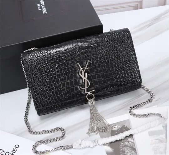 サンローラン「Saint Laurent」KATE 24cm クロコダイルエンボス フリンジ ショルダーバッグ