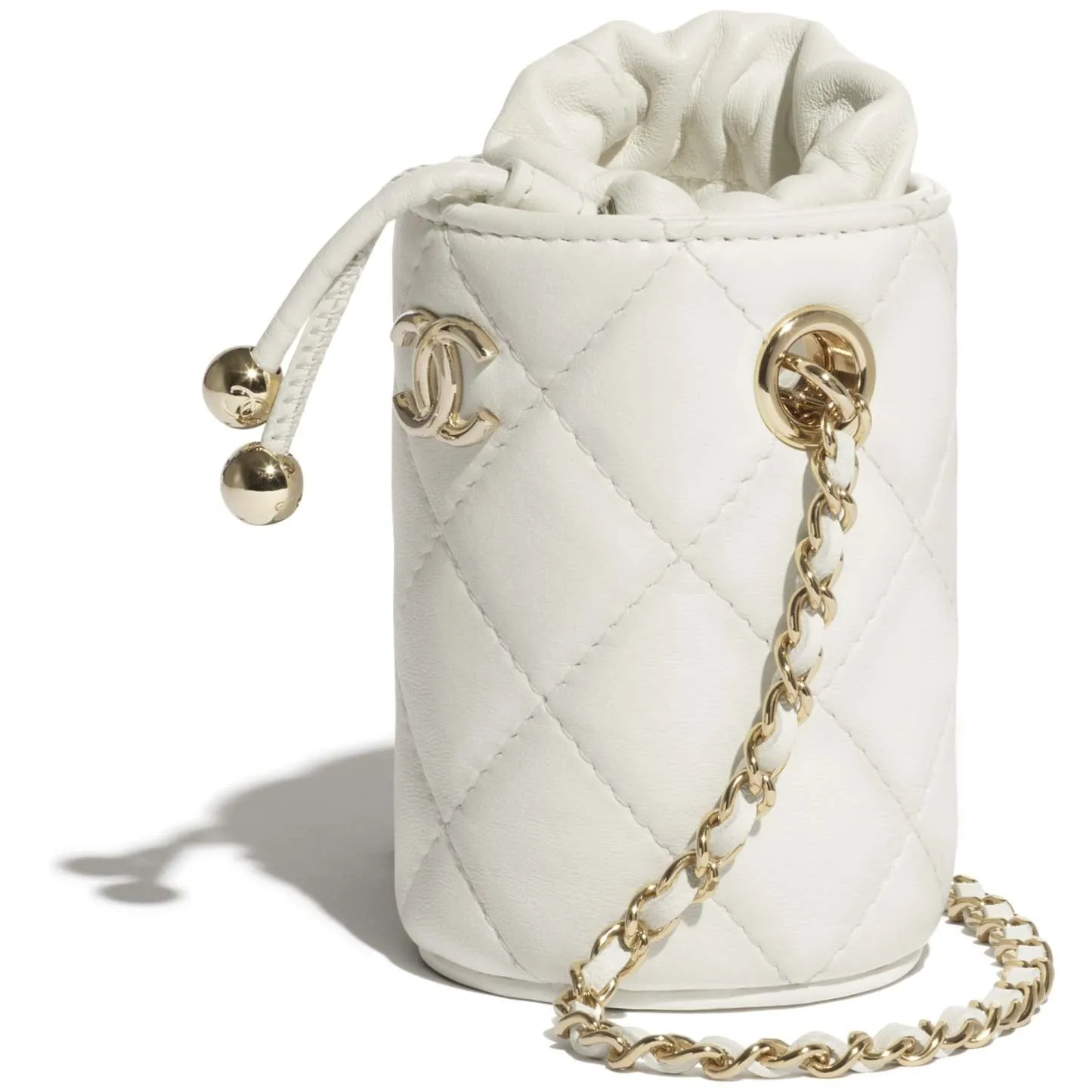 【Chanel】ミニ バケット バッグ ラムスキン ホワイト