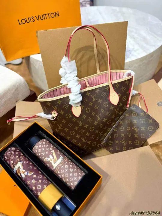 「ルイ・ヴィトン」Neverfull MM トートバッグ+ポーチ+折りたたみ傘+タンブラー ギフトセット 限定セール 大人気販売中